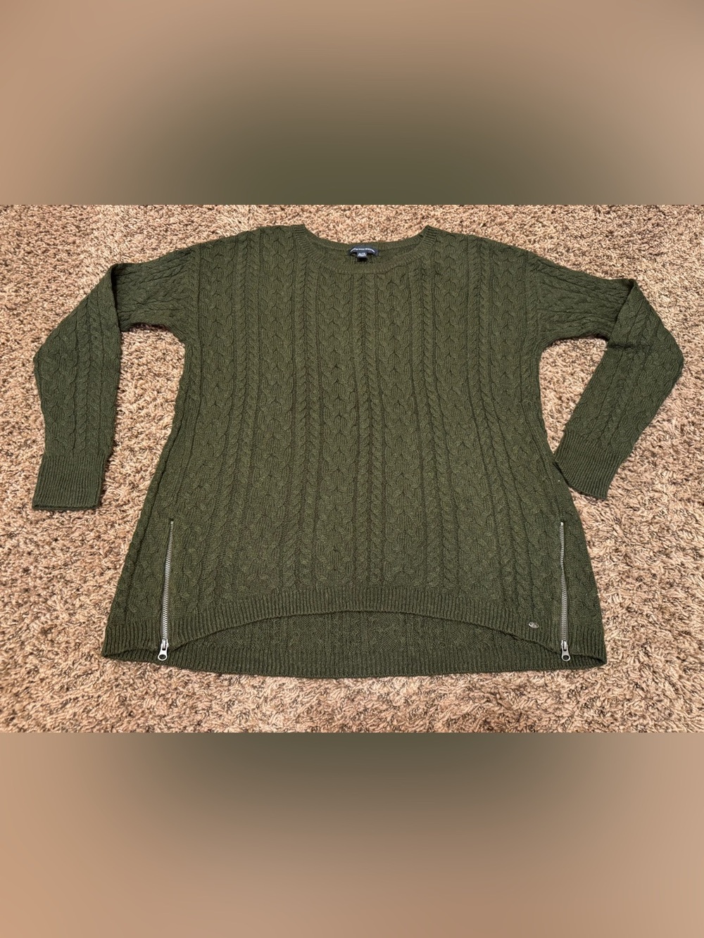 American Eagle Outfitters Olive Green Cable Knit Long Sleeve Sweater